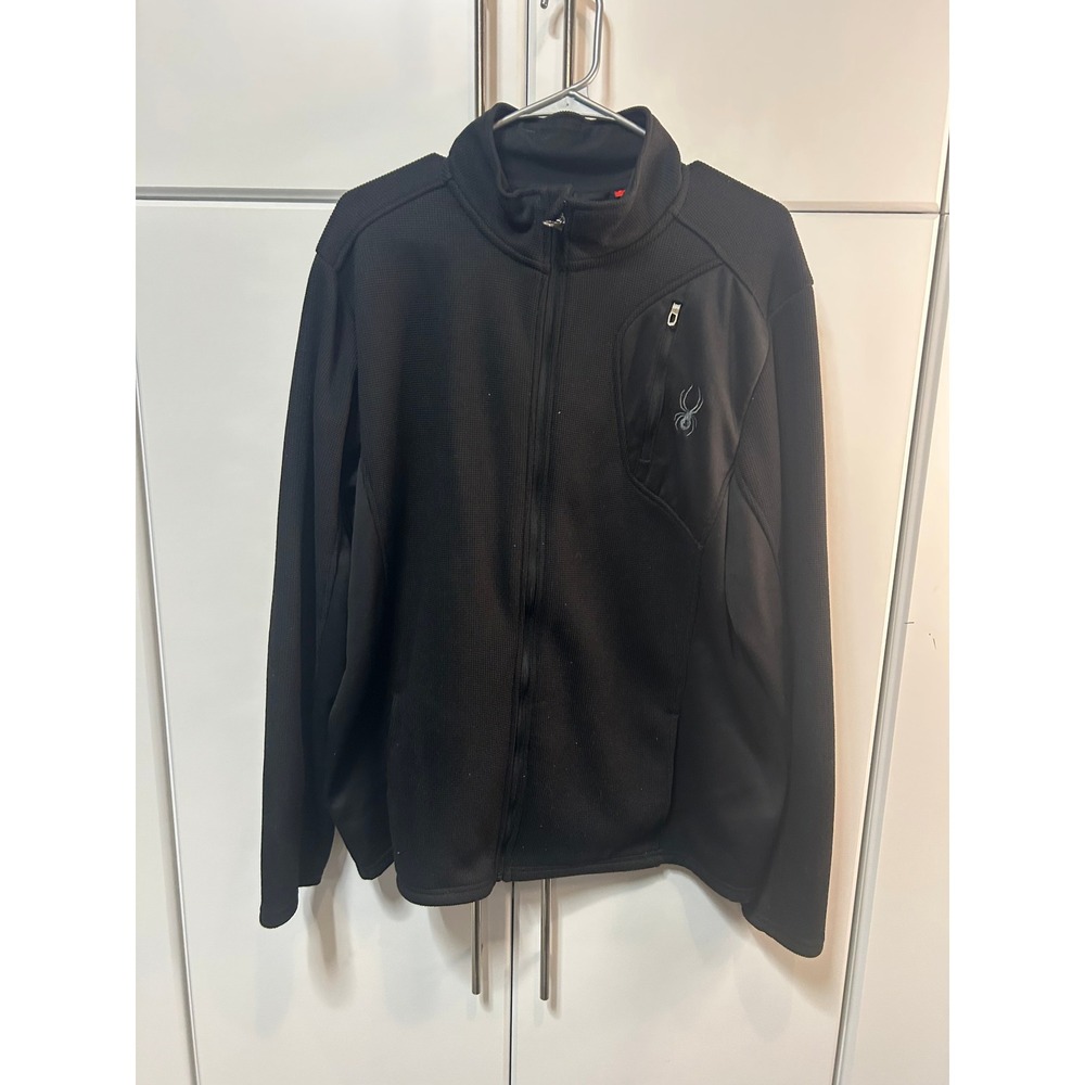 Spyder Mens XL Full Zip Waffle Knit Hybrid Jacket Black Mock Neck Activewear